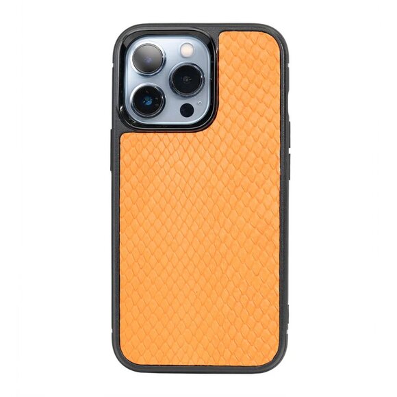 iPhone 13 Pro Case - Exotic Python Handmade - Electric Orange Color - Picture 1 of 5